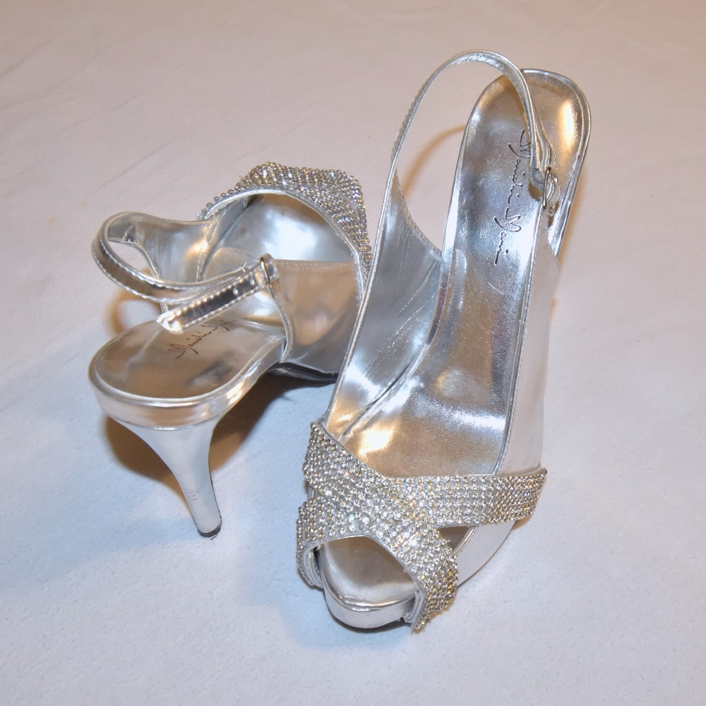 Silver Embellished Heels. Formal open toe.